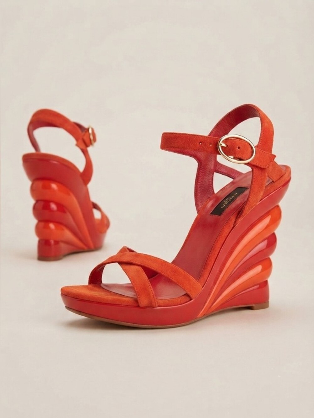 Sergio Rossi Unique Haute Couture Sunset Wedge Sandals 🧡